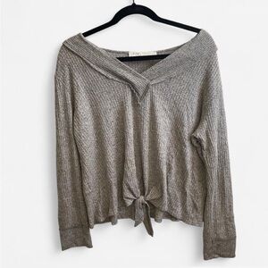 Gray Knit Vintage Havana Sweater with Tie Front